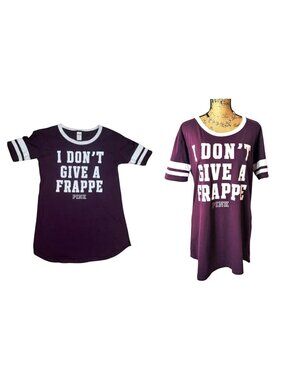 Pink Victorias Secret Sleep Shirt M "Dont Give A Frappe" Graphic Purple Preppy